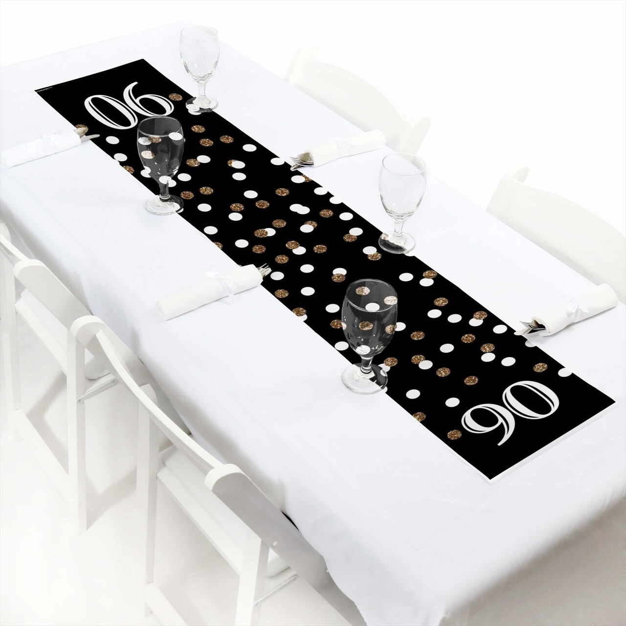 Big Dot of Happiness Adult 90th Birthday - Gold - Petite Birthday Party Paper Table Runner - 12 x 60 inches